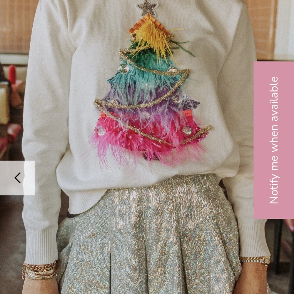 QUEEN OF SPARKLES White Sweater with Colorful Christmas Tree